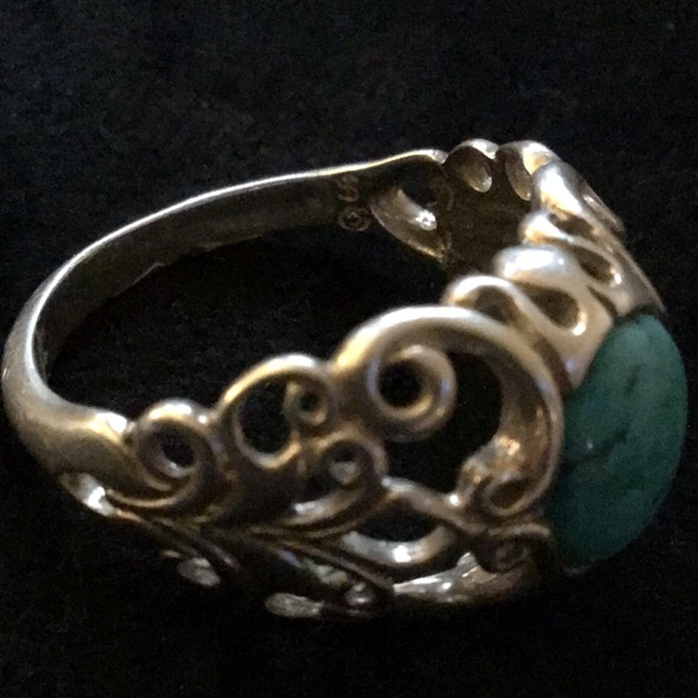 Shubes Turquoise & Sterling Silver Scroll Ring Size 10 - Picture 6 of 8